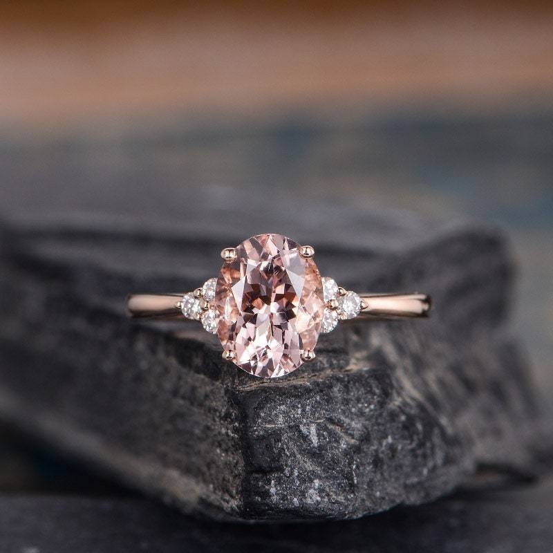 Oval Cut Morganit Verlobungsring Rosegold Solitär Cluster Diamant Frauen Braut Jahrestag Pave Handmade Ring Halbe Ewigkeit von SzekiStudio