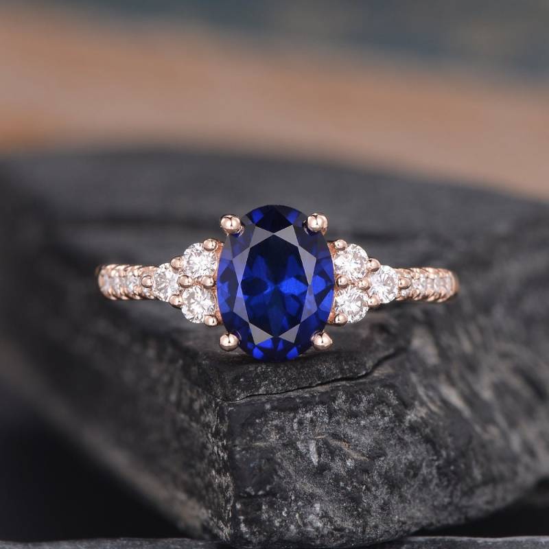 Ovaler Saphir Verlobungsring Rosegold Solitär Diamant Frauen Braut Jahrestag Geburtsstein September Ring Halbe Ewigkeit von SzekiStudio