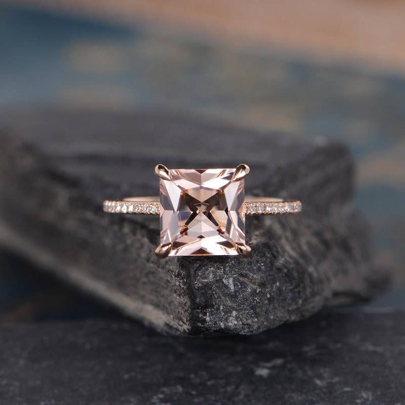 Princess Cut Morganit Verlobungsring Solitär Diamant Unten 8mm Halbe Eternity Ehering Jahrestag Geschenk Für Frauen Antique von SzekiStudio