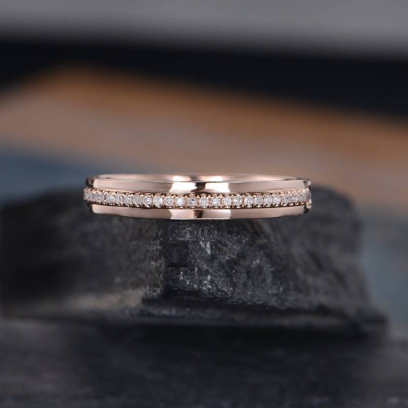Rose Gold Frauen Ehering Diamant Eternity Stapelring Zierlicher Unisex Paar Ring Jahrestag Versprechen Einfaches Geschenk Für Sie von SzekiStudio