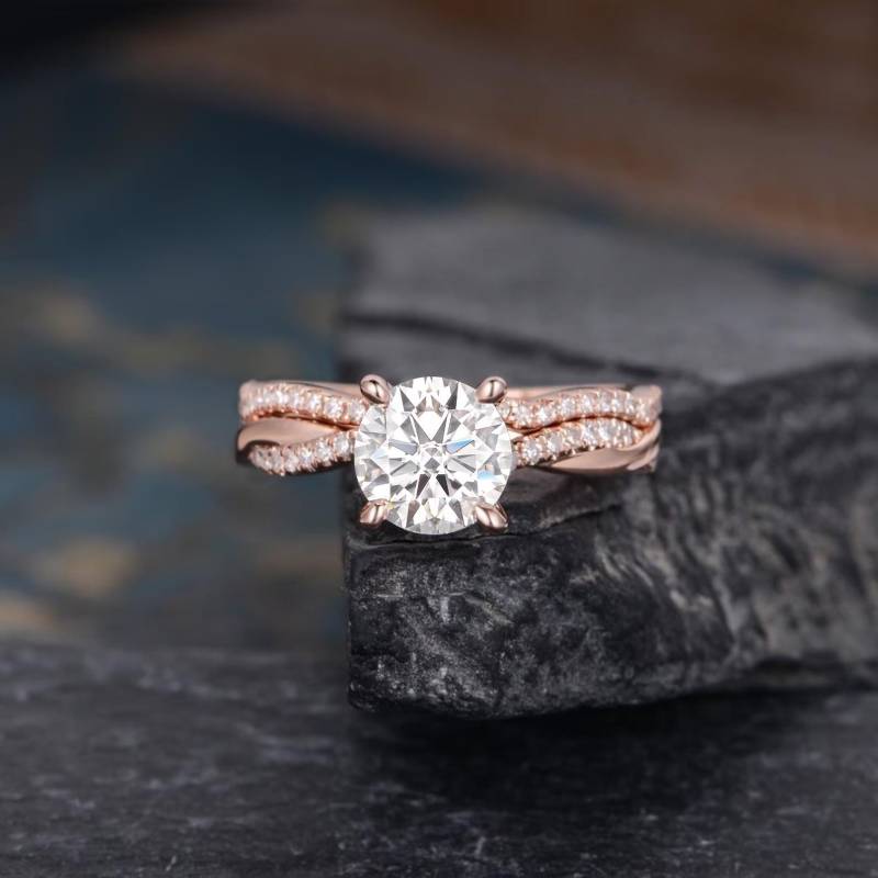 Unendlich Moissanit Ring Set Rosegold Solitär Verlobungsring Twist Diamant Brautring Halb Eternity Frauen Versprechen Jahrestag 2stk von SzekiStudio