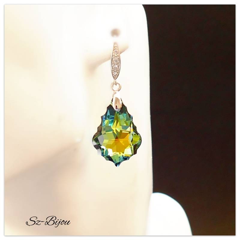 Cz Silber Ohrringe Swarovski Barock Ohrhänger Baroque Sahara Tropfen Grüne Braut Schmuck Multicolor von Szendercia
