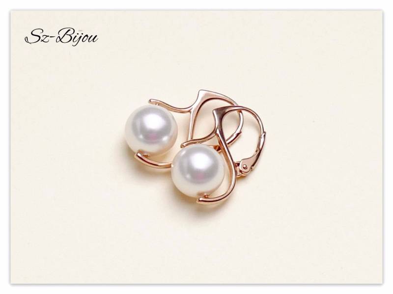 Rose Gold Ohrringe Swarovski Perlen Ohrhänger Weiße Kristall Braut Silber Frauen Geschenk Rose Gold Ohrringe Swarovski Perlen Ohrhänger Weiße Kristall Braut Silber Frauen Geschenk von Szendercia