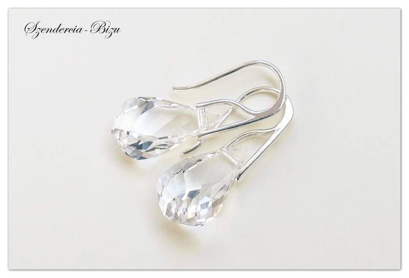 Silber Anhänger Swarovski Tropfen Halskette Helix Crystal Weißer Schmuck Kristall Braut Geschenk von Szendercia