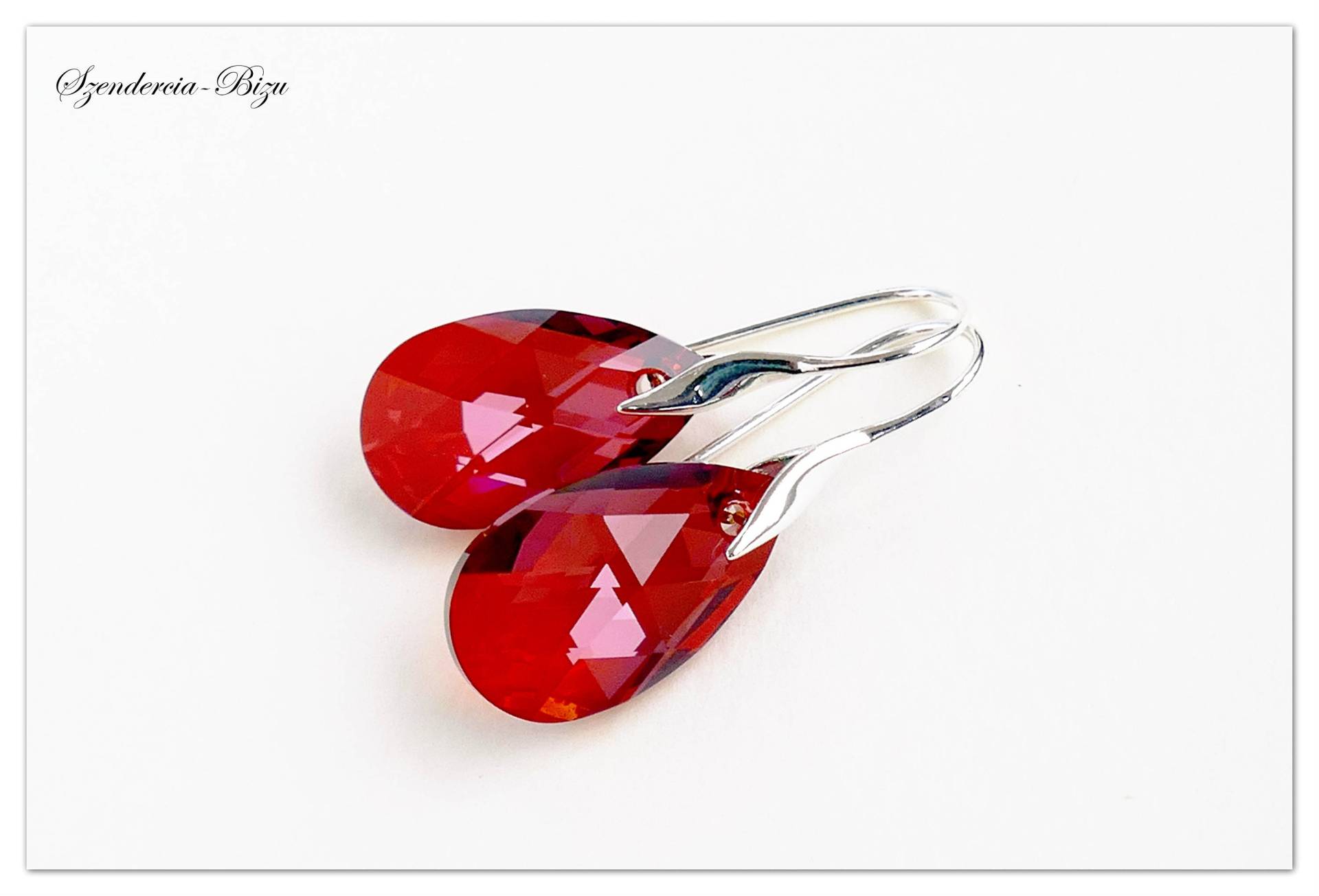 Silber Ohrhänger, Swarovski Pear-Shaped Red Magma, Ohrringe, Multicolor Rote Tropfen Brautschmuck von Szendercia
