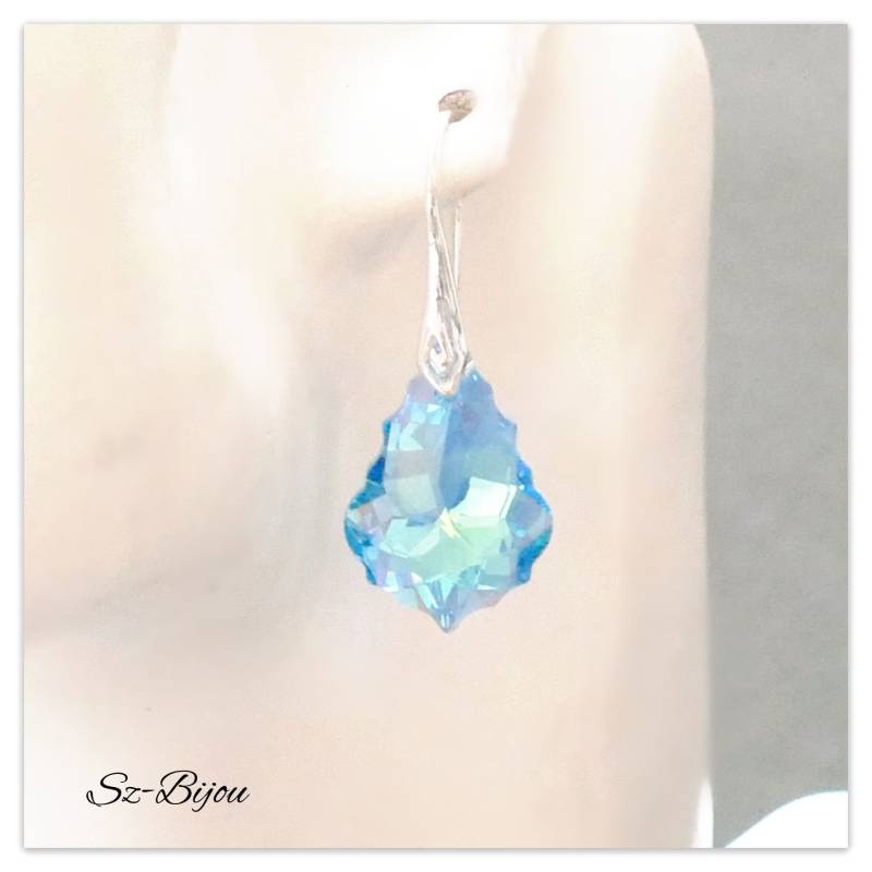Silber Ohrringe Swarovski Barock Ohrhänger Baroque Aquamarine Ab Blaue Multicolor Hellblaue Geschenk von Szendercia