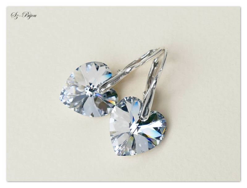 Silber Ohrringe Swarovski Herz Ohrhänger Heart Comet Argent Light Schmuck Sterlingsilber Kristall Zirconium Braut von Szendercia