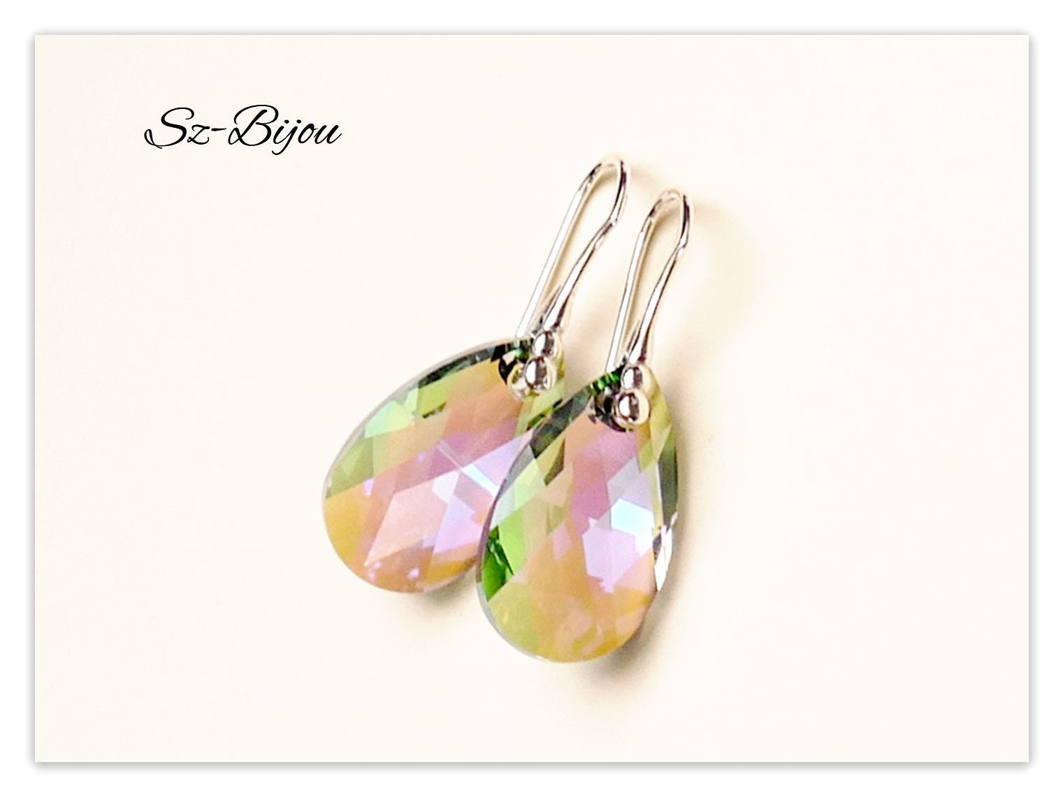 Silber Ohrringe Swarovski Pear-Shaped Paradise Shine Ohrhänger Tropfen Multicolor Kristall Grüne Silber Ohrringe Swarovski Pear-Shaped Paradise Shine Ohrhänger Tropfen Multicolor Kristall Grüne von Szendercia