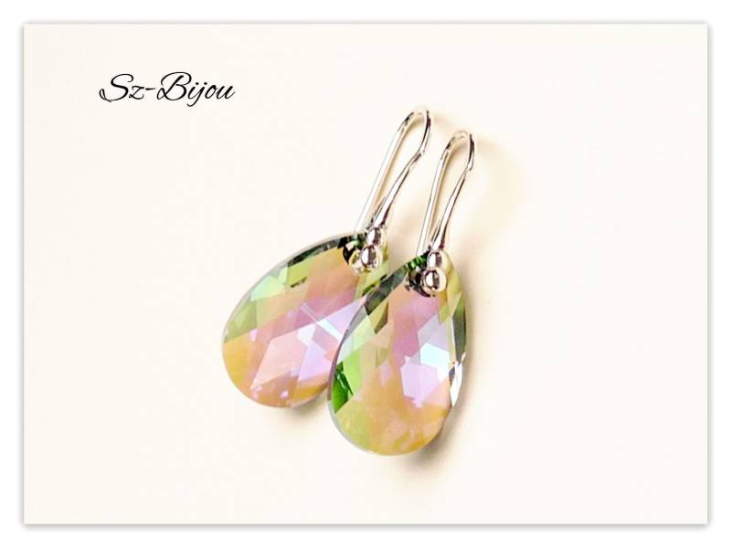 Silber Ohrringe Swarovski Pear-Shaped Paradise Shine Ohrhänger Tropfen Multicolor Kristall Grüne Silber Ohrringe Swarovski Pear-Shaped Paradise Shine Ohrhänger Tropfen Multicolor Kristall Grüne von Szendercia