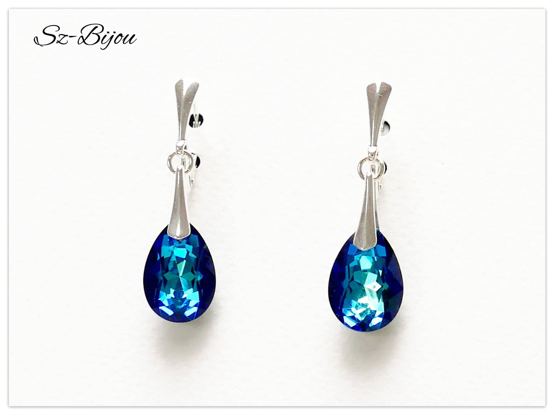 Silber Ohrringe Swarovski Tropfen Ohrhänger Pear Cut Bermuda Blue Schmuck Türkises Kristall Schmuckset Brautschmuck Frauen Geschenk Für Sie von Szendercia