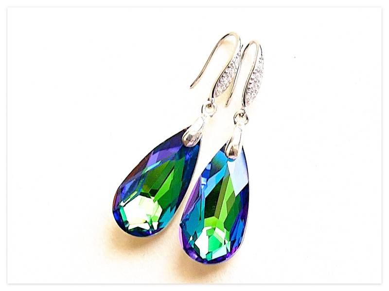 Silber Ohrringe Swarovski Tropfen Ohrhänger Teardrop Bermuda Blue Türkise Sterlingsilber Braut Schmuck Geschenk von Szendercia