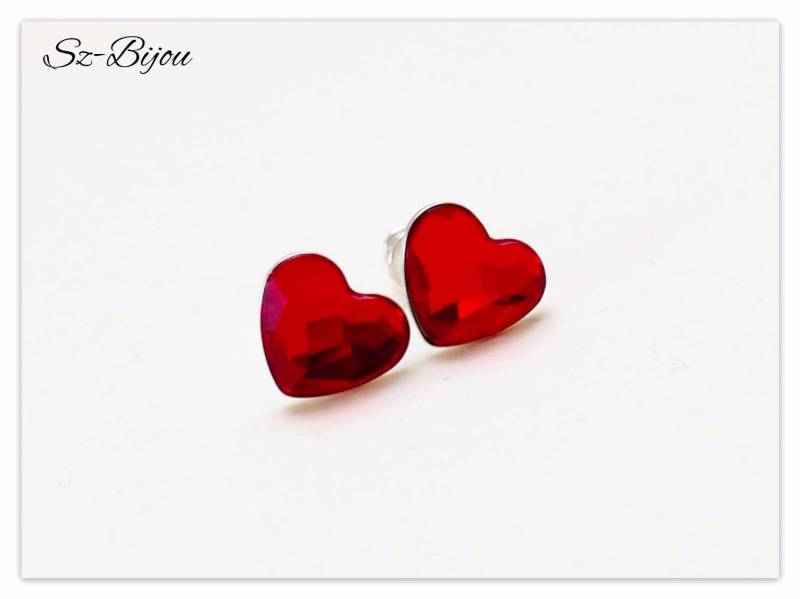 Silber Ohrstecker Swarovski Herz Schmuck Heart Light Siam Aurore Boreale Kristall Rote Braut Geschenk Silber Ohrstecker Swarovski Herz Schmuck Heart Light Siam Aurore Boreale Kristall Rote Braut Geschenk von Szendercia