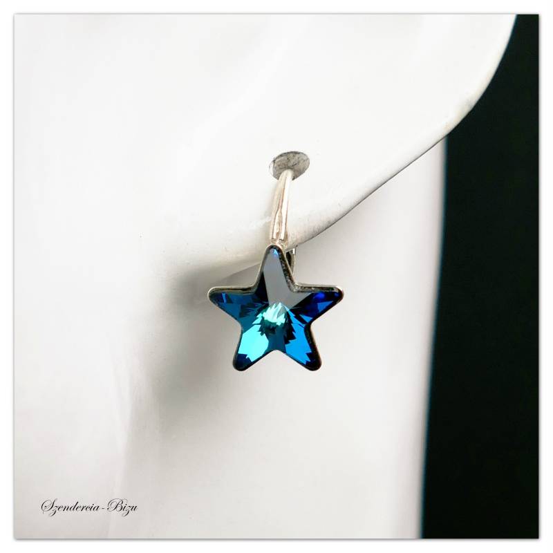 Silber Swarovski Stern Ohrhänger Star 10mm Bermuda Blue Ohrringe Türkise Braut Sternen Schmuck Trauzeugin Geschenk Für Sie von Szendercia