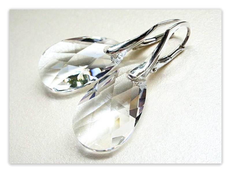 sterling Silber Ohrringe Swarovski Tropfen Ohrhänger Pear Shaped Crystal Schmuck Mandel Kristall Braut Geschenk von Szendercia