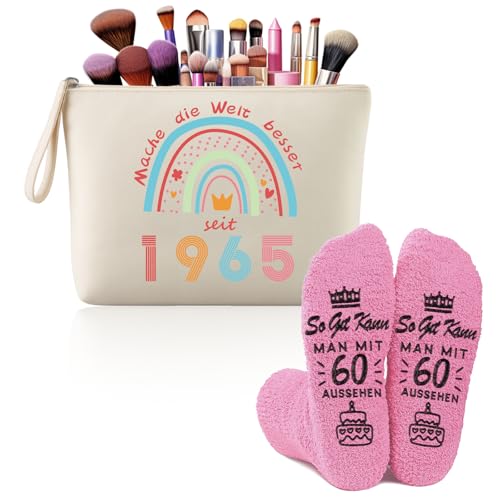 Geschenk 60 Geburtstag Frau Kosmetiktasche 1965 und 60. Geburtstagssocken, 1965 Geburtstag Frau Make-Up Tasche und Socken, Lustige Geschenke zum 60 Geburtstag Frauen für Mutter Oma Schwester (1965) von Szhhrxi