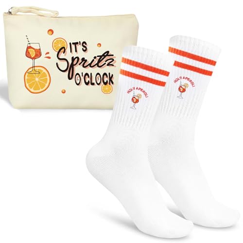 Szhhrxi Aperol Socken und Aperol Tasche, Aperol Geschenk für Frauen & Männer, Inkl. Baumwoll Tennissocken (36-42) und Kosmetiktasche Personalisiert, Aperol Spritz Geschenkset Make Up Tasche von Szhhrxi