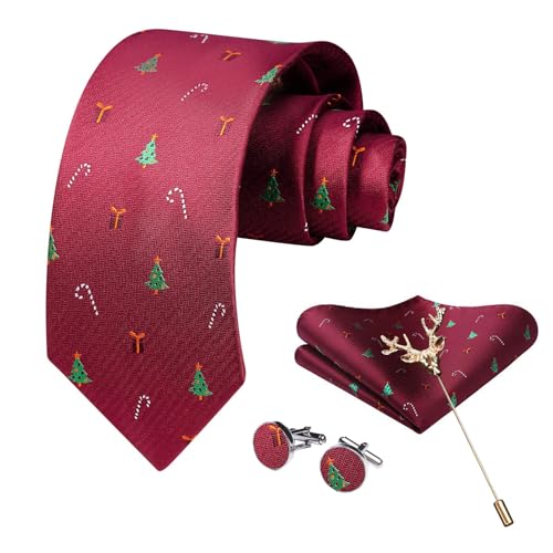 SzonMcnl Weihnachts Krawatten für Herren Muster Woven Party Weihnachten Krawatte mit Taschentuch Manschettenknöpfe Brosche Set (Weihnachtsbaum) von SzonMcnl