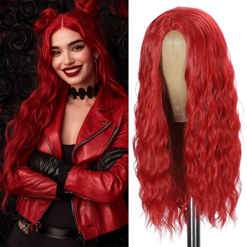 Rote Perücke, Kunsthaar, lange rote Perücken für Frauen, lockiges Haar, 66 cm, 180 % Dichte, komplett feucht und gewellt, rote Perücke für den täglichen Gebrauch Rote Perücke, Kunsthaar, lange rote Perücken für Frauen, lockiges Haar, 66 cm, 180 % Dichte, komplett feucht und gewellt, rote Perücke für den täglichen Gebrauch von Szphoxer