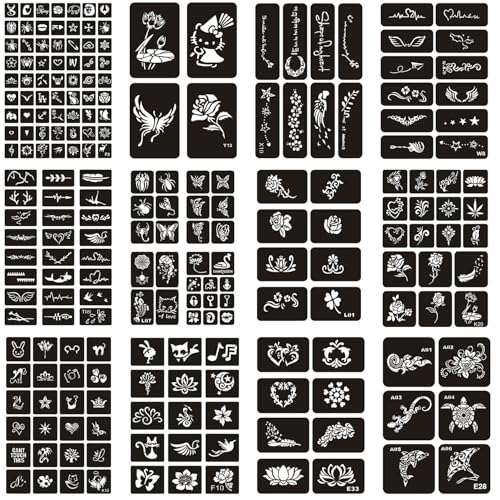 12 Blätte Tattoo Schablone Kit Schablonen Wiederverwendbar Tattoo Kinder & Erwachsene Schablonen FüR Frauen MäDchen Teens Face Paint Body Art（Frauen） von Sztqqing
