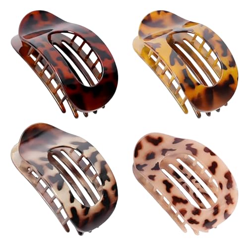 4Pcs Set Flache Haarklammer Leopardenmuster,Runde Haarklammern Flat Claw Clips mit Starkem Halt, für Dickes und Dünnes Haar Frauen und Mädchen Leopardenmuster Haarspangen von Sztqqing