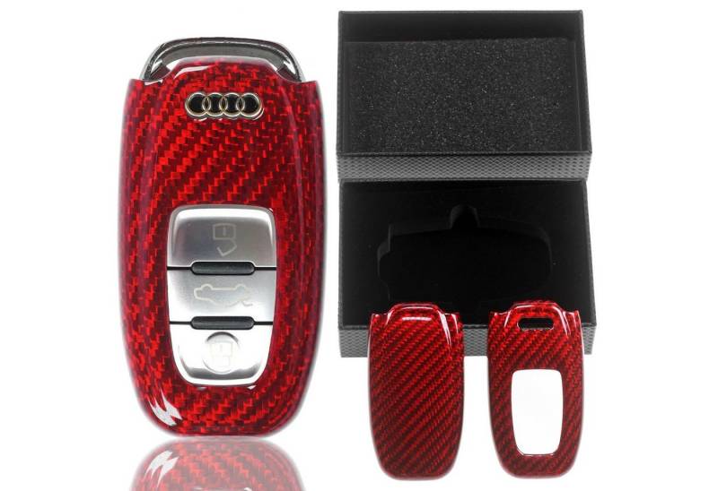 T-Carbon Schlüsseltasche Auto Schlüssel Carbon-Optik Schutz Hülle Rot, für Audi A4 8K A5 8T 8F A6 A7 C7 R8 Q5 8R A8 X1 KEYLESS SMARTKEY von T-Carbon