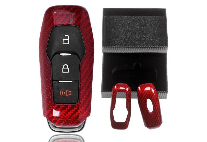 T-Carbon Schlüsseltasche Auto Schlüssel Carbon-Optik Schutz Hülle Rot, für Ford Fiesta VII Mondeo V KA+ Grand C-Max KEYLESS SMARTKEY von T-Carbon