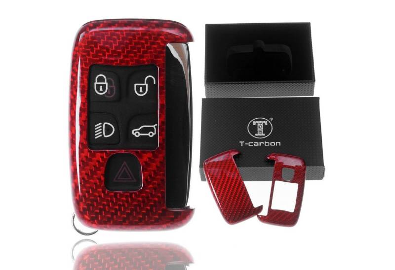 T-Carbon Schlüsseltasche Auto Schlüssel Carbon-Optik Schutz Hülle Rot, für Land Rover Evogue LV DisHardcovery 4 KEYLESS SMARTKEY von T-Carbon
