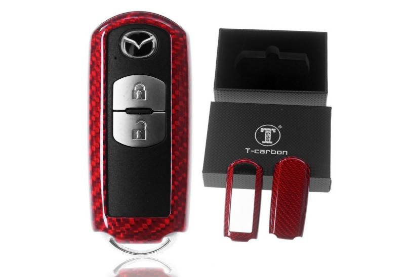 T-Carbon Schlüsseltasche Auto Schlüssel Carbon-Optik Schutz Hülle Rot, für Mazda 2 3 6 CX-3 CX-5 MX-5 KEYLESS SMARTKEY von T-Carbon