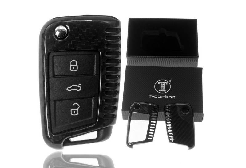 T-Carbon Schlüsseltasche Auto Schlüssel Echt Carbon Schutz Hülle Schwarz, für VW Polo 6R 6C AW Golf AU Jetta VI Klappschlüssel von T-Carbon