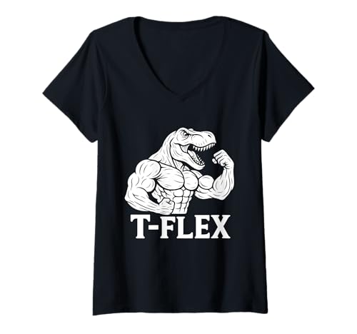Damen T-FLEX Dinosaurier Bodybuilder - Buff T-Rex Flexing Gym Humor T-Shirt mit V-Ausschnitt Damen T-FLEX Dinosaurier Bodybuilder - Buff T-Rex Flexing Gym Humor T-Shirt mit V-Ausschnitt von T-FLEX Dinosaur Bodybuilder Buff T-Rex Flexing Gym