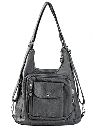 Frauen Handtaschen Hobo Bag Tote Taschen Umhängetasche Weiche Gewaschene Leder Multifunktionale Messenger Bag, grau von T-Kims