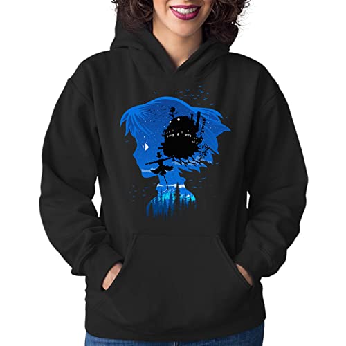 T-Nerds - Flying Castle - Damen Hoodie L - schwarz von T-Nerds
