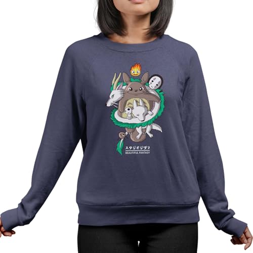 T-Nerds - Studio Totoro - Damen Pullover 3XL - Navy von T-Nerds