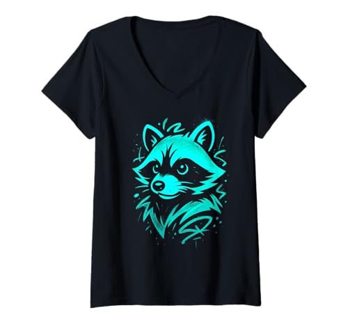 Damen Waschbär Graffiti Urban Art Design T-Shirt mit V-Ausschnitt Damen Waschbär Graffiti Urban Art Design T-Shirt mit V-Ausschnitt von T-Panda Street
