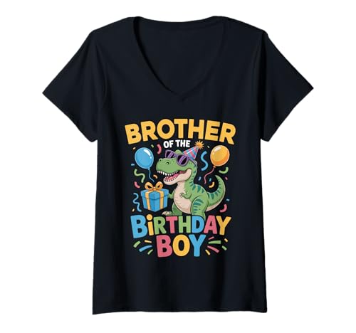 Damen Bruder des Geburtstags Party Outfit Dinosaurier Squad Bruder T-Shirt mit V-Ausschnitt Damen Bruder des Geburtstags Party Outfit Dinosaurier Squad Bruder T-Shirt mit V-Ausschnitt von T-Rex Dinosaur Birthday Boy Family Outfits