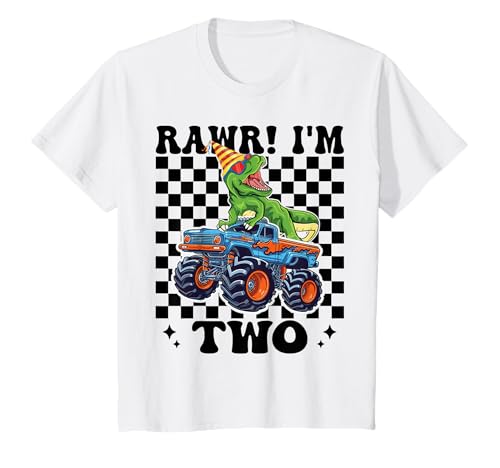 Kinder 2. Geburtstag Monster Truck Dinosaurier Party Jungen Rawr I'm 2 T-Shirt von T Rex Dinosaur Monster Truck Birthday Gifts