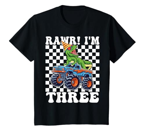 Kinder 3. Geburtstag Monster Truck Dinosaurier Party Jungen Rawr I'm 3 T-Shirt von T Rex Dinosaur Monster Truck Birthday Gifts