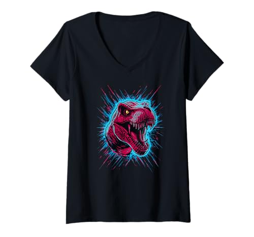 Damen T Rex Tyrannosaurus Dinosaur Rex Prehistoric T-Shirt mit V-Ausschnitt Damen T Rex Tyrannosaurus Dinosaur Rex Prehistoric T-Shirt mit V-Ausschnitt von T Rex Dinosaur tyrannosaurus