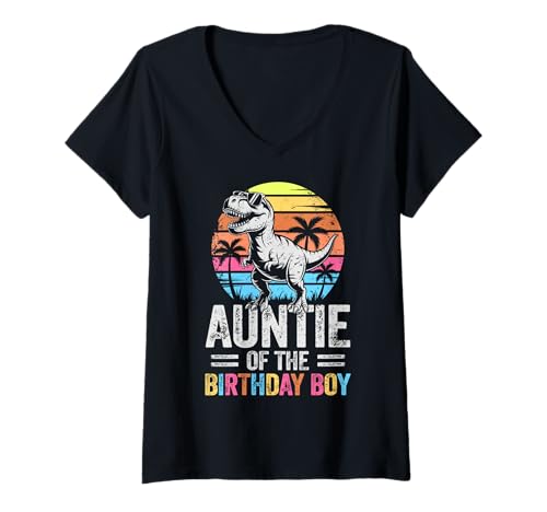 Damen Auntie of The Birthday Party Outfit Dinosaurier Auntie T-Shirt mit V-Ausschnitt Damen Auntie of The Birthday Party Outfit Dinosaurier Auntie T-Shirt mit V-Ausschnitt von T-Rex Family Outfits Birthday Boy Dinosaur