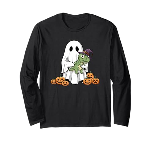 Lustiger Ghost T Rex Kürbis Halloween Kinder Herren Damen Langarmshirt von T Rex Lovers Cute Halloween Outfits for Boy Girl
