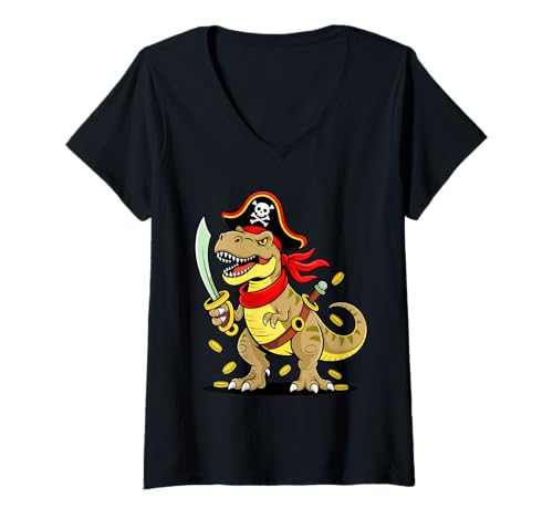 Damen Trex Pirat Dinosaurier lustiges Halloween -Kostüm T-Shirt mit V-Ausschnitt Damen Trex Pirat Dinosaurier lustiges Halloween -Kostüm T-Shirt mit V-Ausschnitt von T-Rex Pirate Niche Apparel