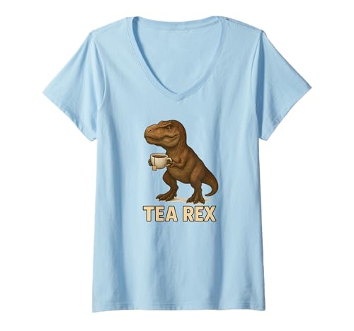 Damen Tea Rex, lustiges Wortspiel T-Shirt mit V-Ausschnitt Damen Tea Rex, lustiges Wortspiel T-Shirt mit V-Ausschnitt von T Rex Puns