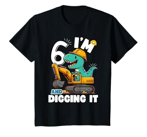 Kinder "I'm 6 And Digging It 6th Birthday" Niedliche Dinosaurier-Konstruktion T-Shirt Kinder "I'm 6 And Digging It 6th Birthday" Niedliche Dinosaurier-Konstruktion T-Shirt von T Rex Riding Construction Excavator Birthday idea