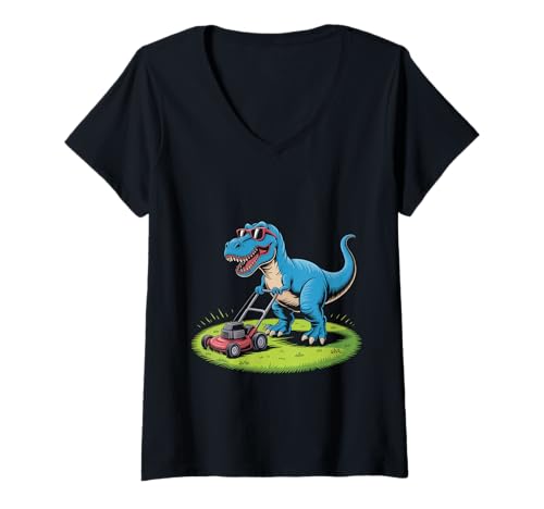 Damen Lustiger Spruch Dinosaurier Mähen Rasen Ehemann Vater Frauen Männer T-Shirt mit V-Ausschnitt Damen Lustiger Spruch Dinosaurier Mähen Rasen Ehemann Vater Frauen Männer T-Shirt mit V-Ausschnitt von T Rex Yard Humor Summer Nerdy Jurassic Dad Style