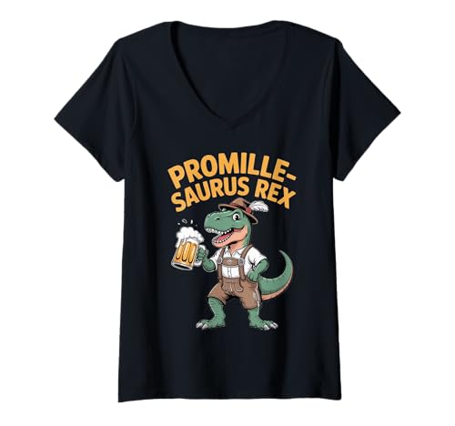 Damen Promille Saurus Rex lustiger Bier Dinosaurier T-Shirt mit V-Ausschnitt Damen Promille Saurus Rex lustiger Bier Dinosaurier T-Shirt mit V-Ausschnitt von T-Rex und Bier Humor