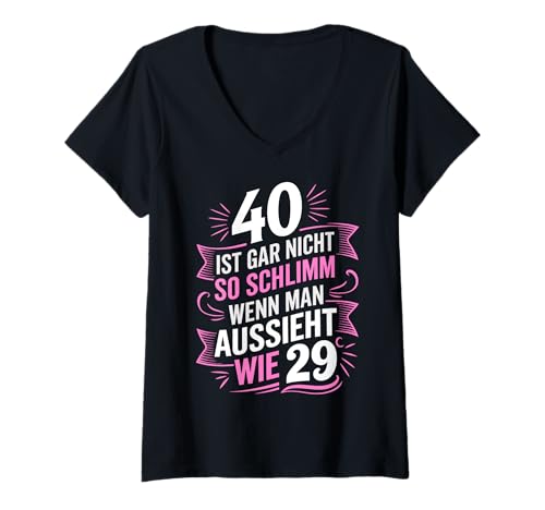 Damen 40. Geburtstag Mann Frau 40 Jahre 1985 Deko Lustig Geschenk T-Shirt mit V-Ausschnitt von T-Shirt 40. Geburtstag Herren Damen 40 Jahre Deko