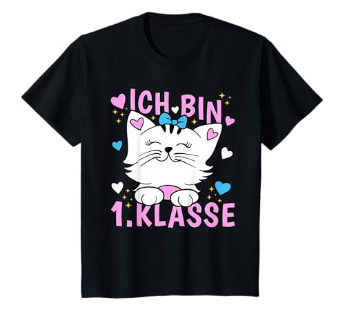 Ich bin 1 Klasse Schulkind Einschulung Mädchen Süße Katze T-Shirt Ich bin 1 Klasse Schulkind Einschulung Mädchen Süße Katze T-Shirt von T-Shirt Geschenk zur Einschulung für Mädchen