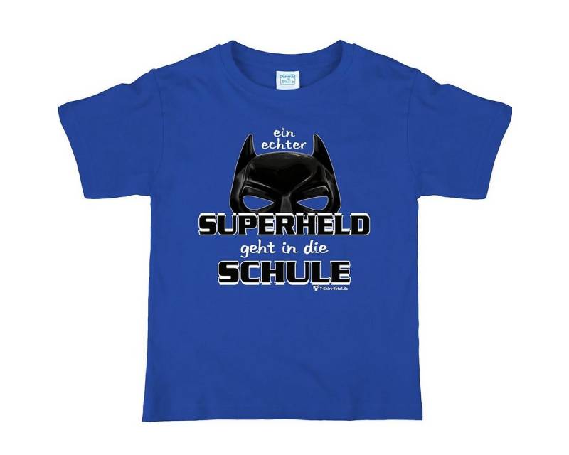 T-Shirt Total T-Shirt Blaues Schulanfang Shirt mit Spruch Superheld geht in die Schule von T-Shirt Total