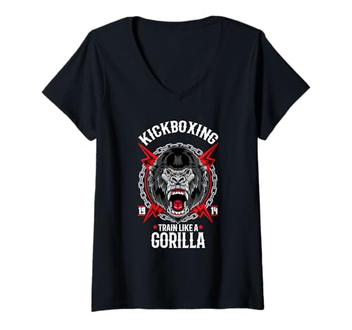 Damen Wütender Kickboxing Gorilla T-Shirt mit V-Ausschnitt Damen Wütender Kickboxing Gorilla T-Shirt mit V-Ausschnitt von T-Shirt cadeau Kickboxing gorille