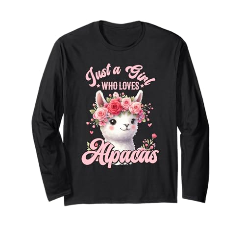 Alpaka Fan JUST A GIRL WHO LOVES ALPACAS Lustig Alpakas Langarmshirt von T-Shirt mit Alpaka Motiv Lustig Alpaka Fanartikel